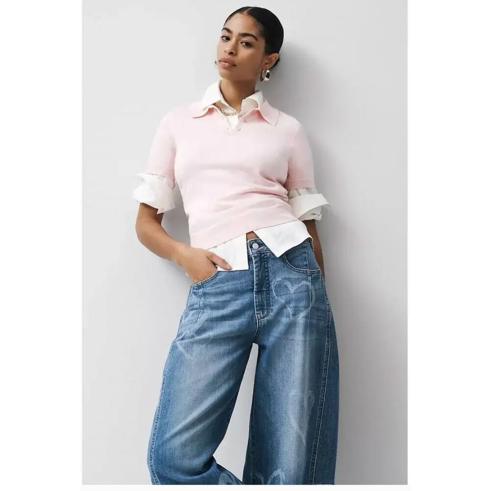 Anthropologie Pilcro Kenna Mid-Rise Heritage Barrel Jeans Icon Hearts Size 30 - Picture 16 of 16